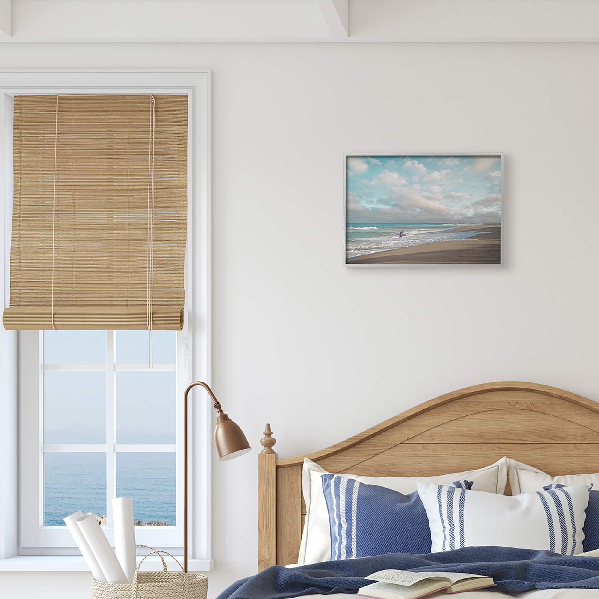 Stupell Industries Crashing Waves on Beach Surfer Purple Board in Gray Frame Wall Art